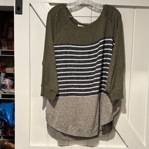 Maurices Green and Gray Striped Crew Neck Sweater